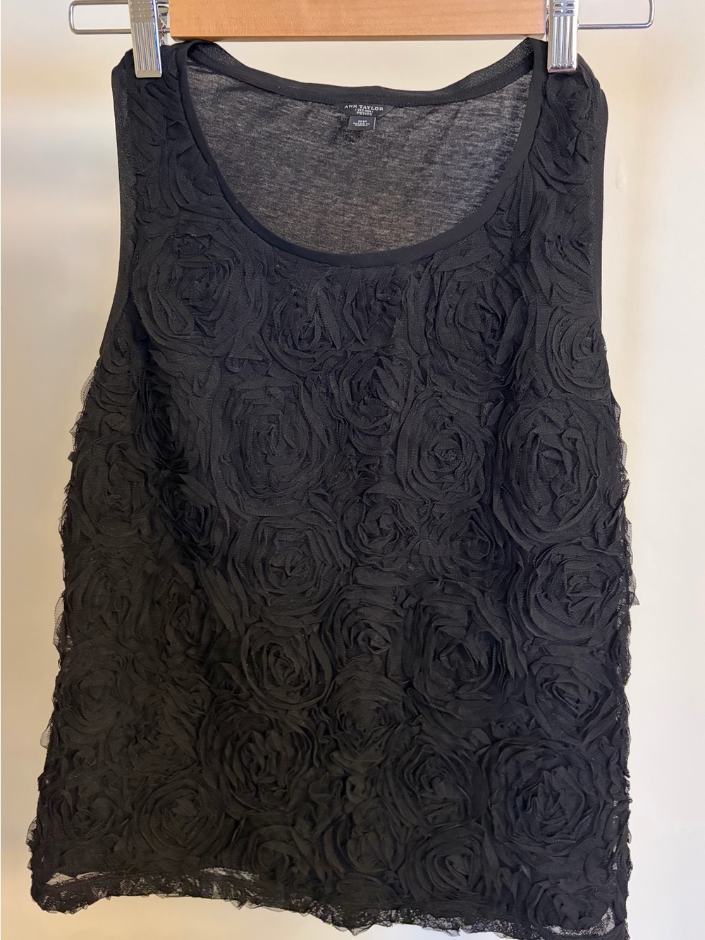 Ann Taylor Black Floral Rosette Tank